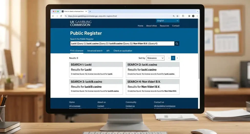 Real UKGC Public Register verification workflow for Lucki Casino search terms